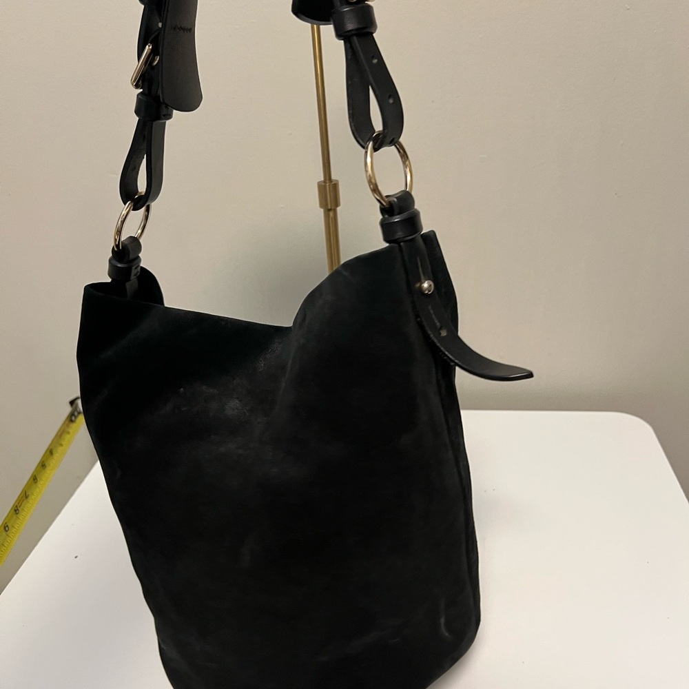 Dooney & Bourke Black Suede Bucket Bag | Vintage Leather Trim Purse - Picture 7 of 13